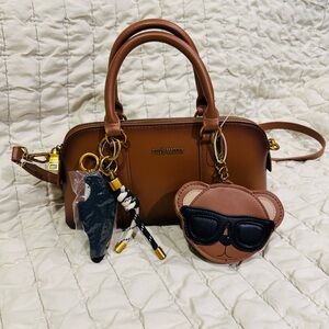 Steve Madden Brown Bthorne Nutshell Crossbody Satchel Bag with Teddy Bear Charms